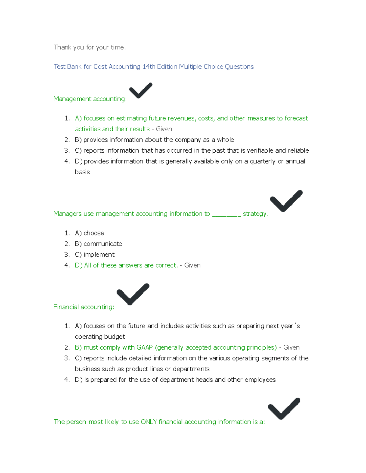 Cost Accounting MCQs - Practice Questions & Answers (14th Ed.) - Studocu