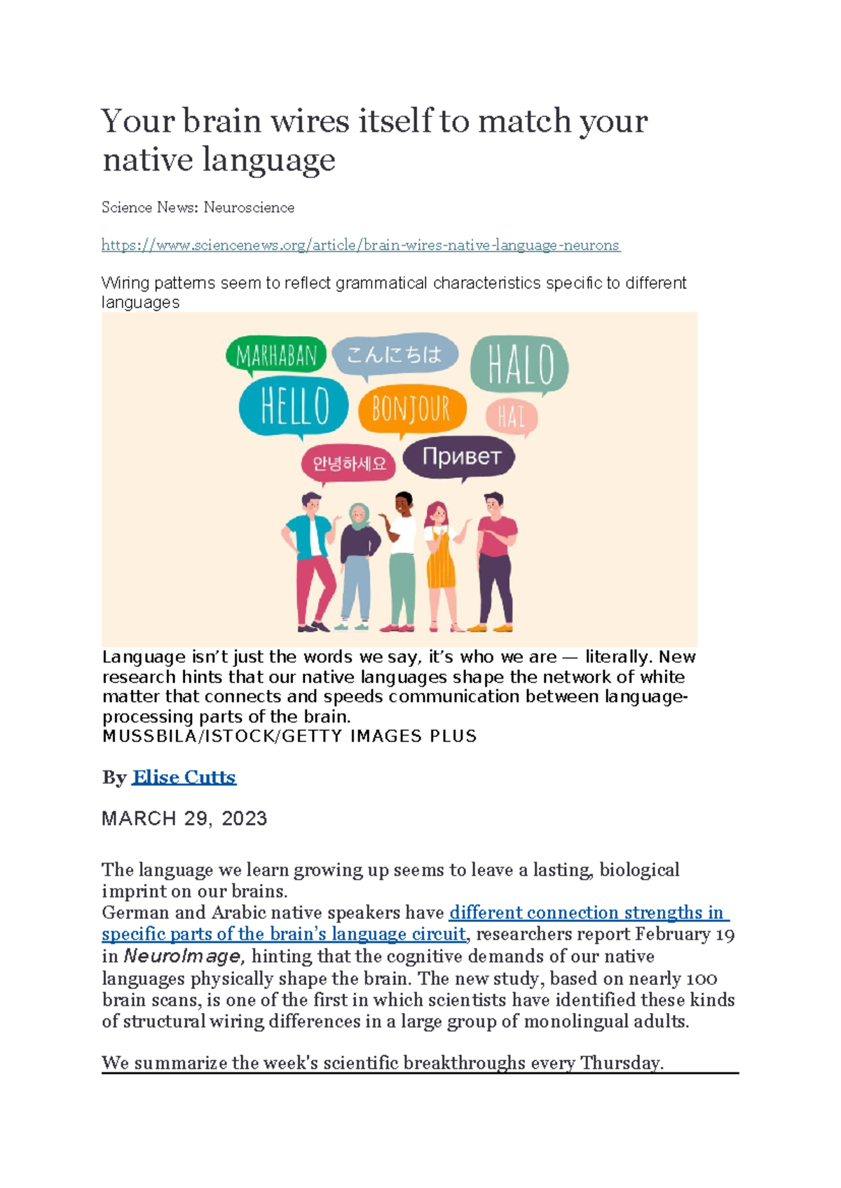 Neuroscience Study: Brain Wiring and Native Language Effects - Studocu