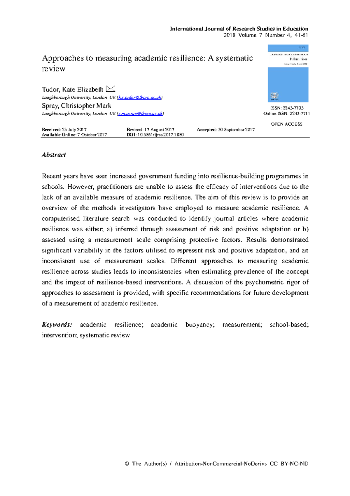 Academic Resilience: A Systematic Review of Measurement Approaches (EDU ...