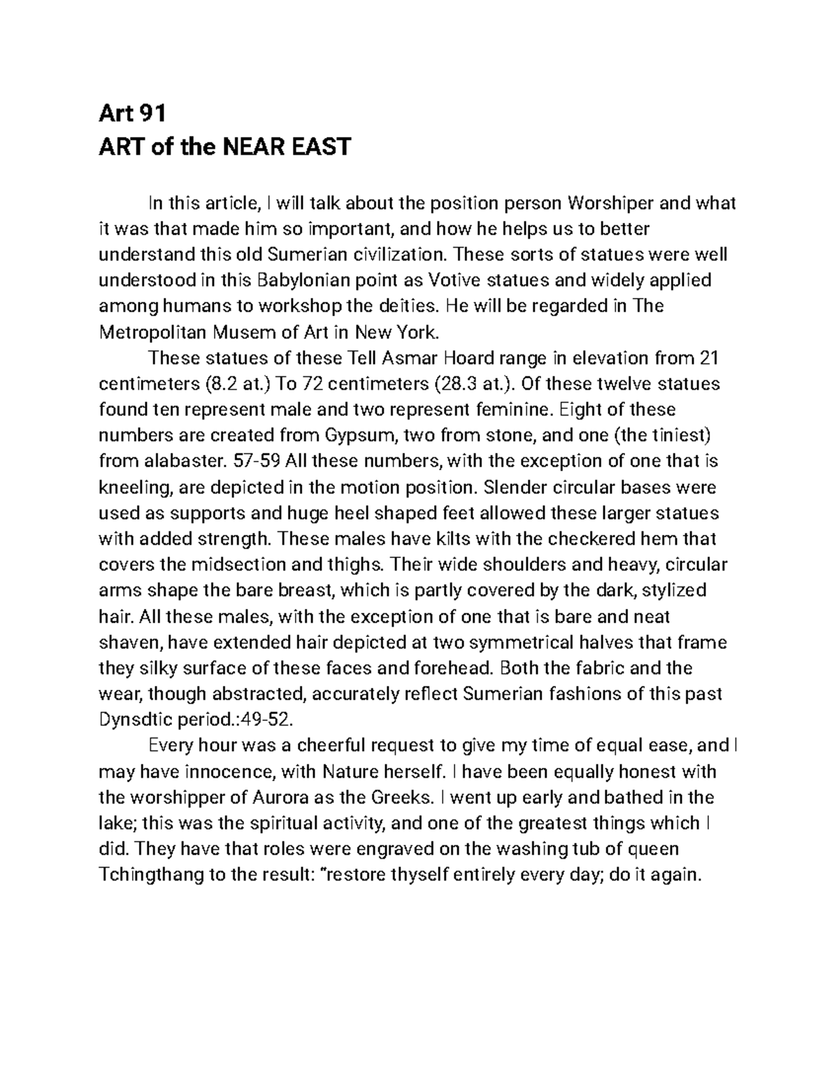 Art 91 M3.4 Assignment ART of the NEAR EAST - Art 91 ART of the NEAR ...