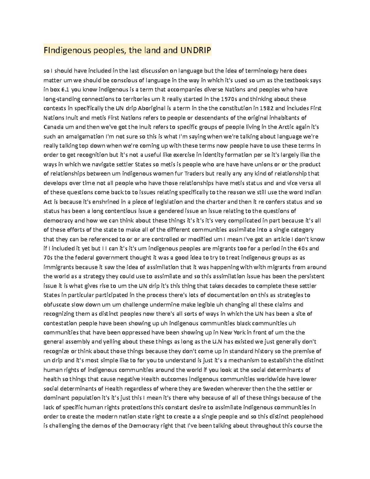 Polisci 1020E Final Exam Notes: Indigenous Peoples and UNDRIP - Studocu