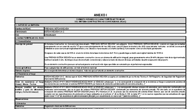 Formato Resumen SCnC PREVIGAS BETON DECKEN - REQ Suficiencia ...