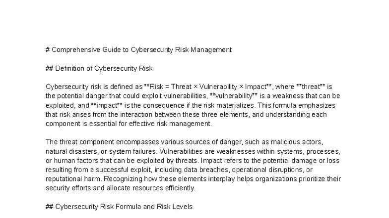 Comprehensive Guide to Cybersecurity Risk Management Strategies - Studocu
