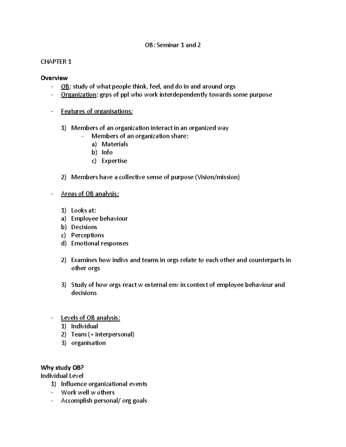 OB Comprehensive Notes - OB: Seminar 1 and 2 CHAPTER 1 Overview - OB ...