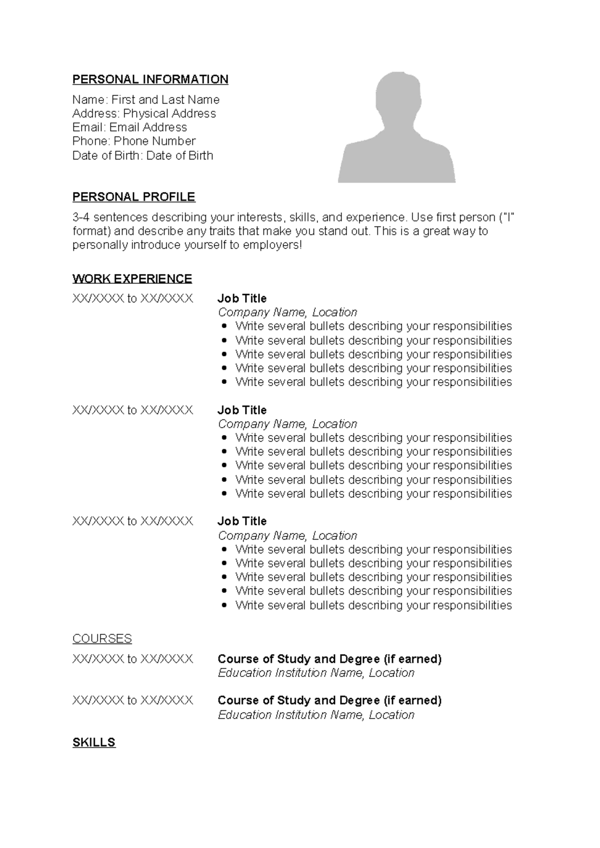 Cv-template - PERSONAL INFORMATION Name: First and Last Name Address ...