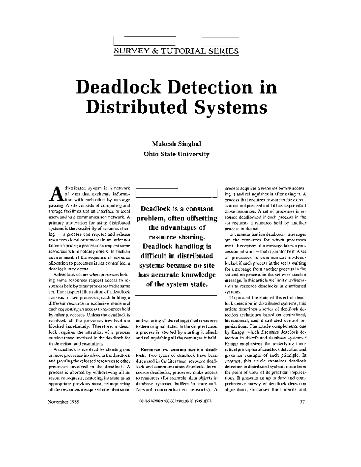 Deadlock Detection Techniques in Distributed Systems (CS 123) - Studocu