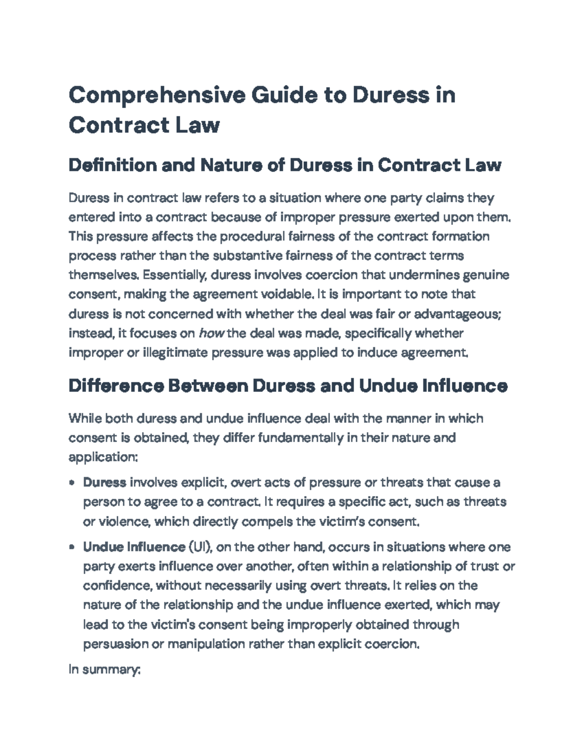 Comprehensive Overview of Duress in Contract Law (LAW 101 ...