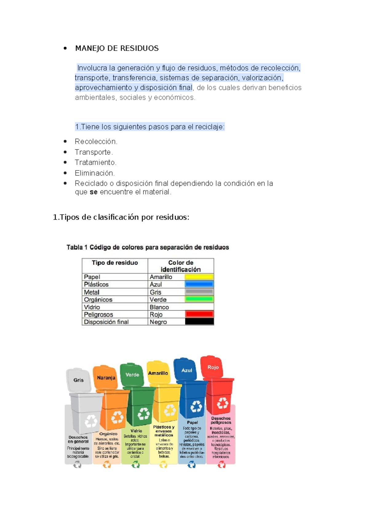 3.1.9 Manejo de Residuos: Recolección y Reciclaje Efectivo - Studocu