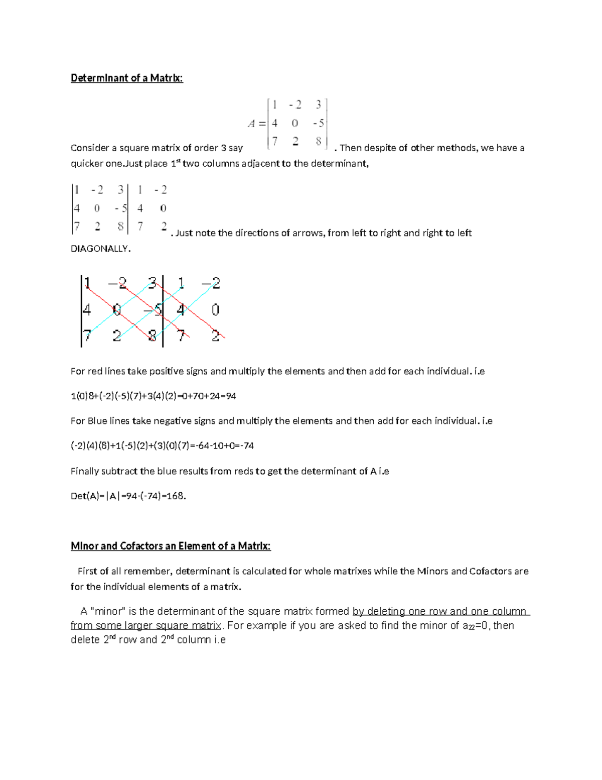 Determinants and Cofactors of a 3x3 Matrix: Methods Explained - Studocu
