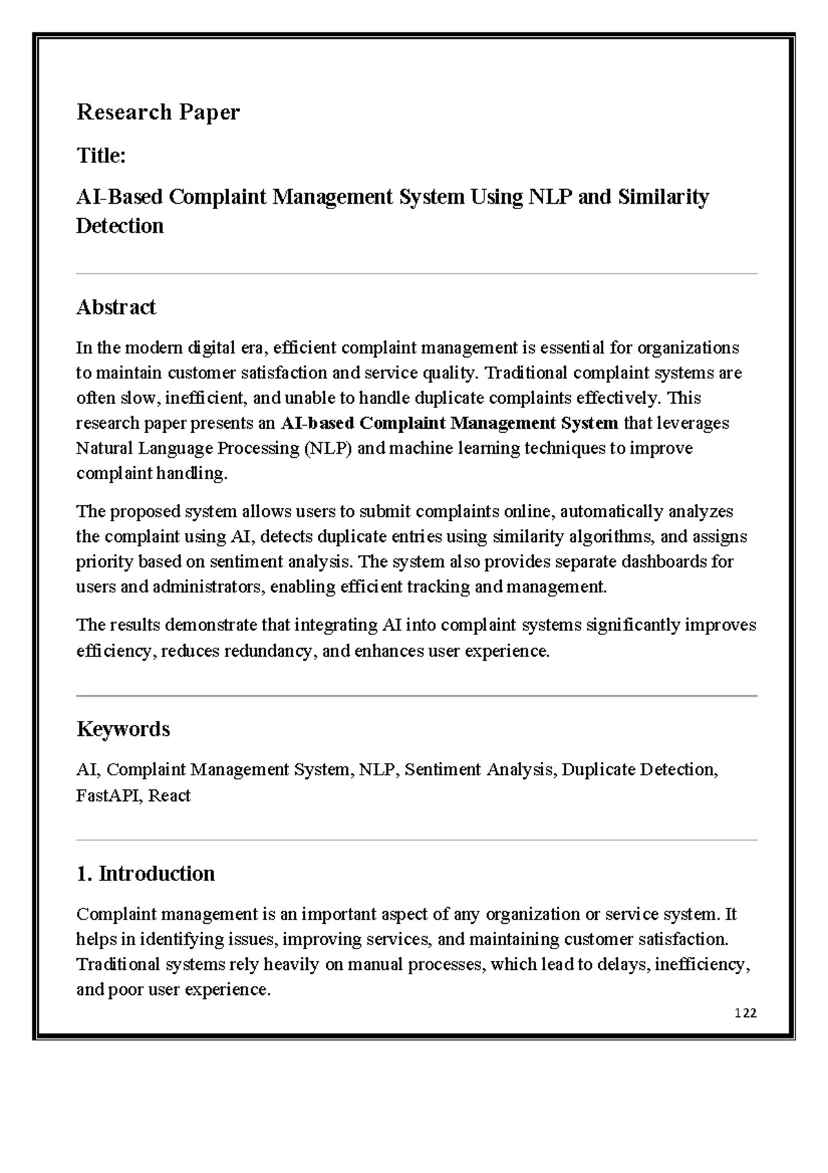 Research Paper: Complaint Management System Using NLP and AI Techniques ...