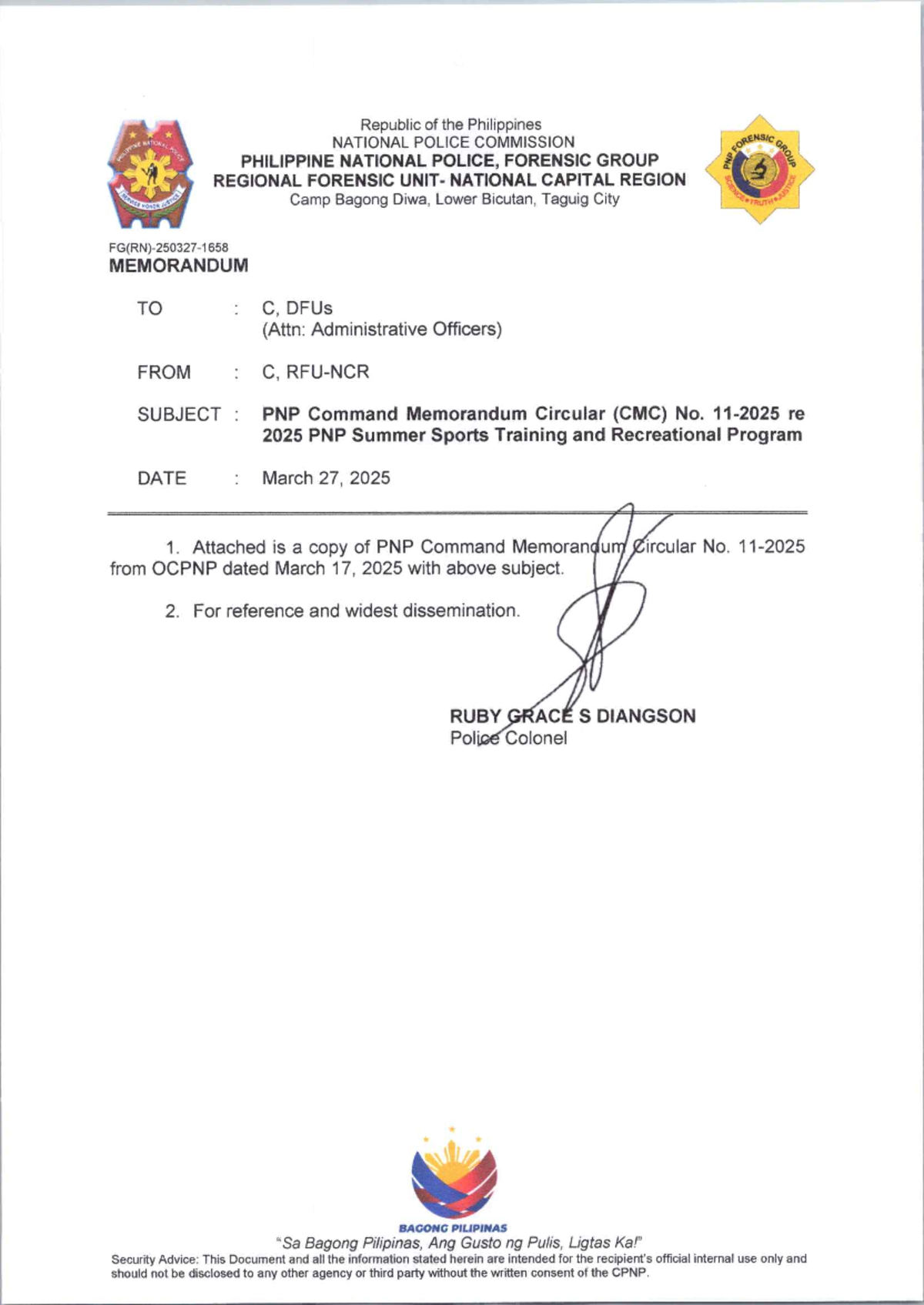 2025 PNP CMC No. 11-2025: Summer Sports Training Program Details - Studocu