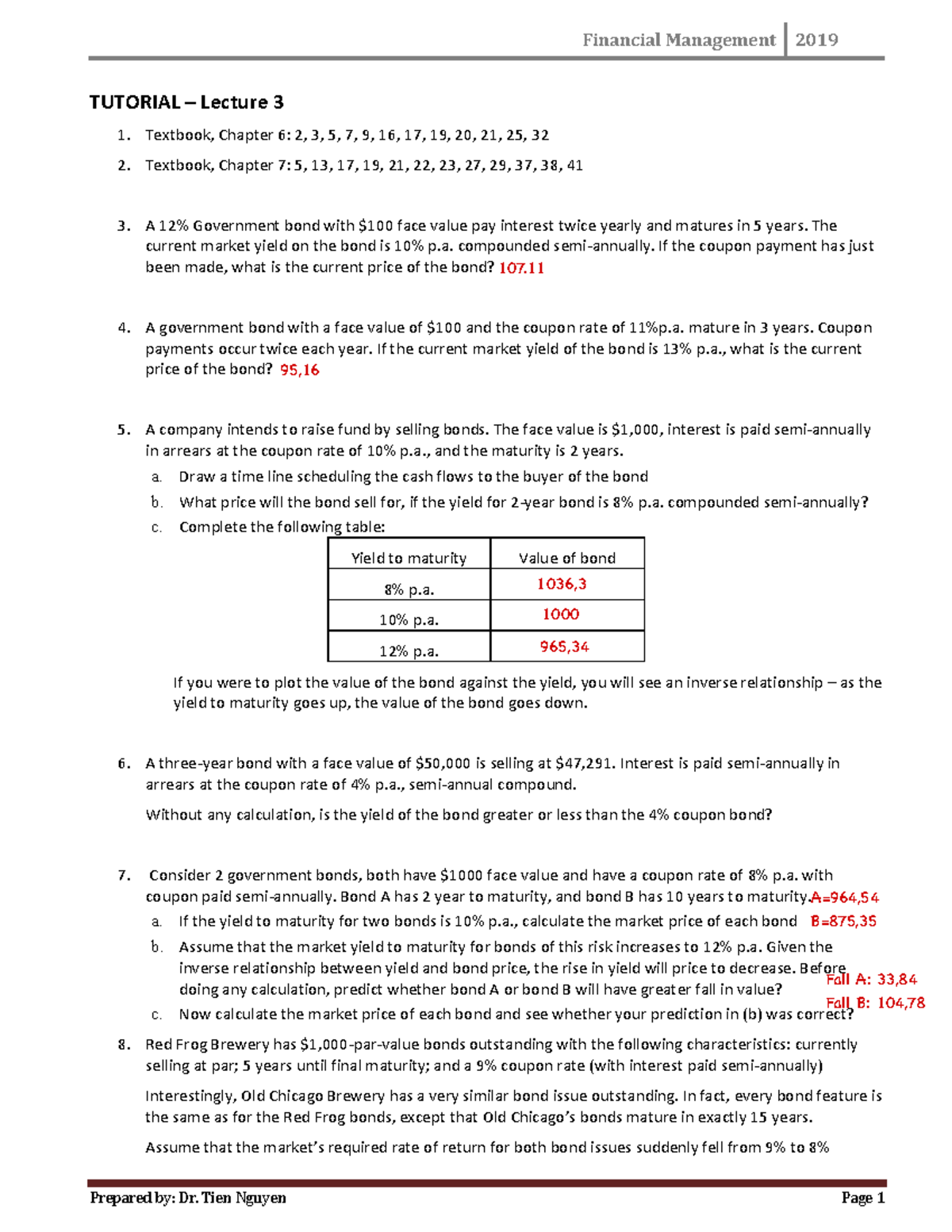 Financial management 2019 tutorial lecture 3 notes and exercises - Studocu