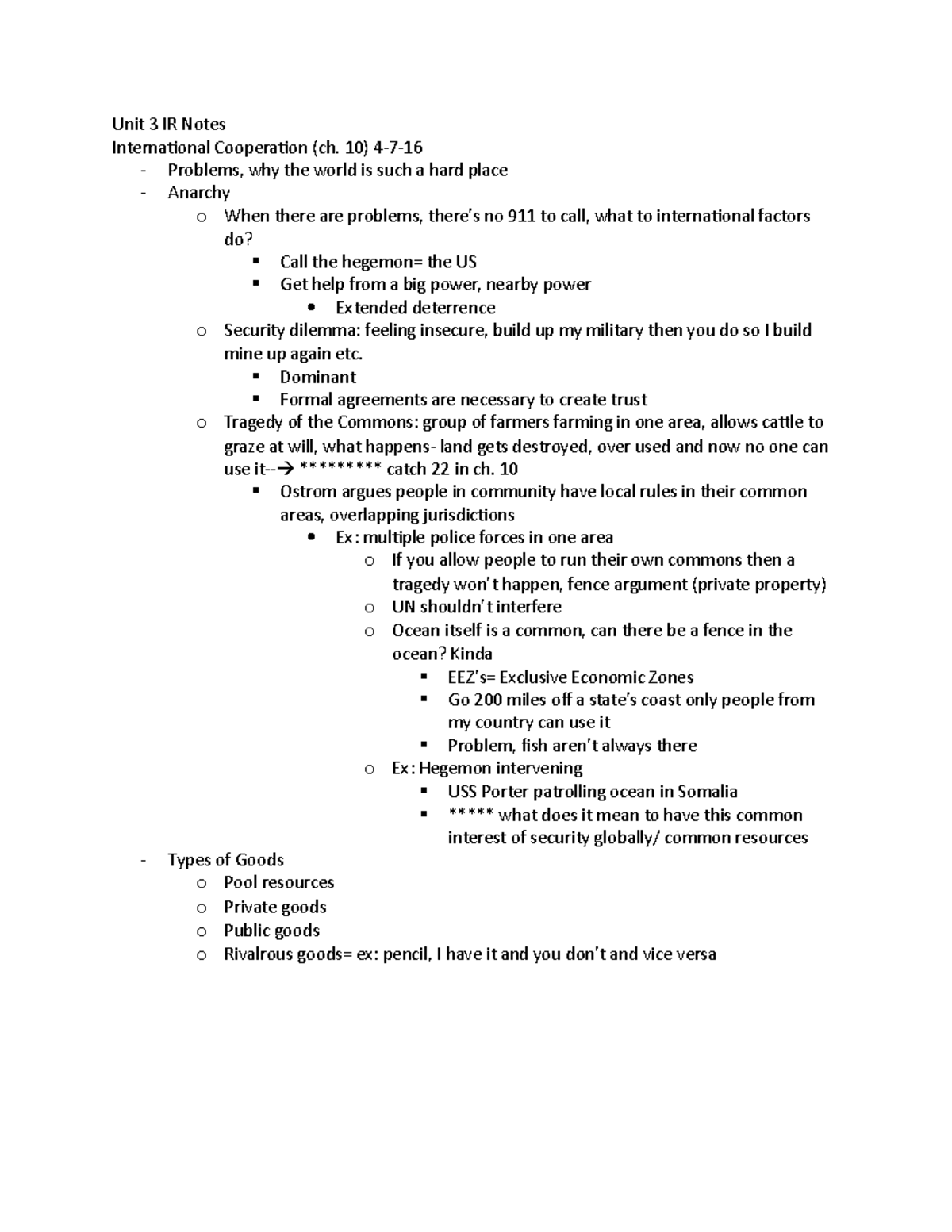 Unit 3 IR Notes: Understanding International Cooperation and Law - Studocu