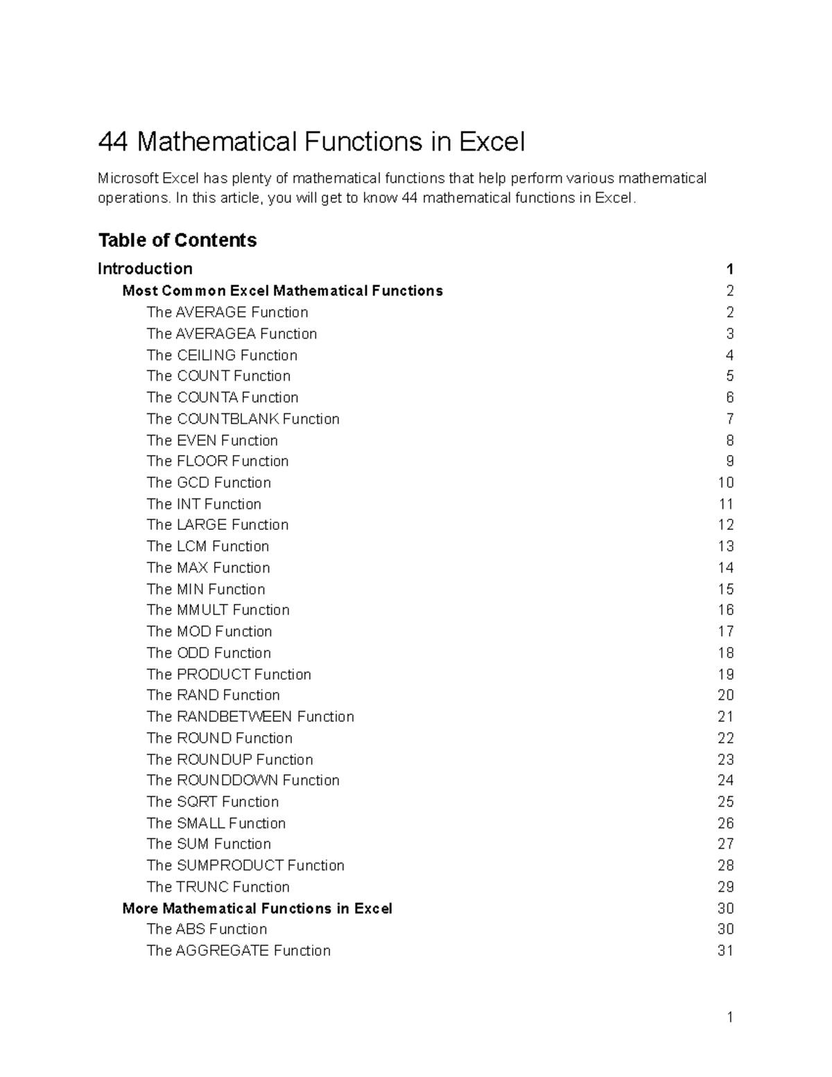 Excel Math Functions Overview: 44 Key Features and Uses - Studocu