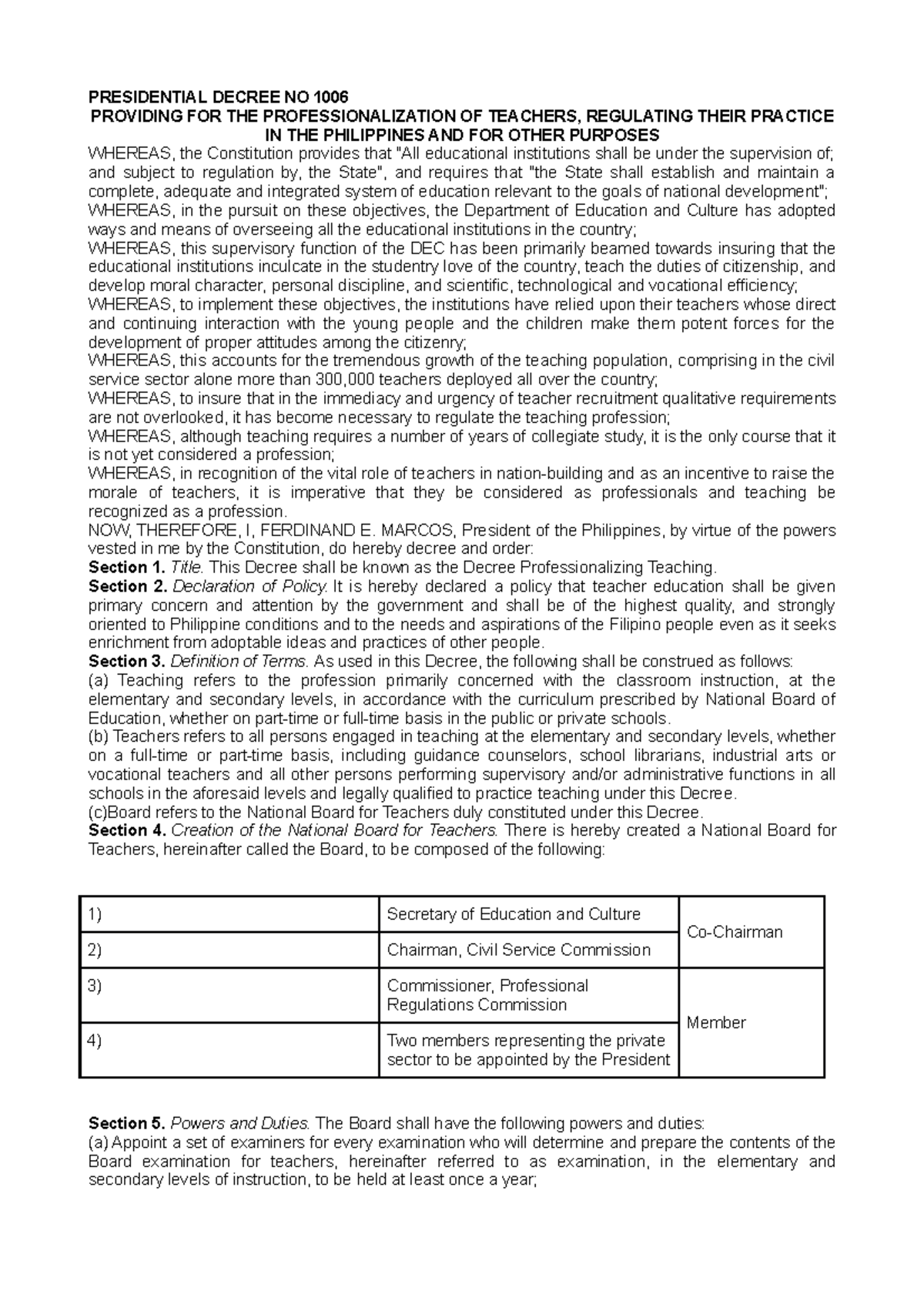 Presidential Decree No. 1006: Professionalizing Teachers in the Phils ...