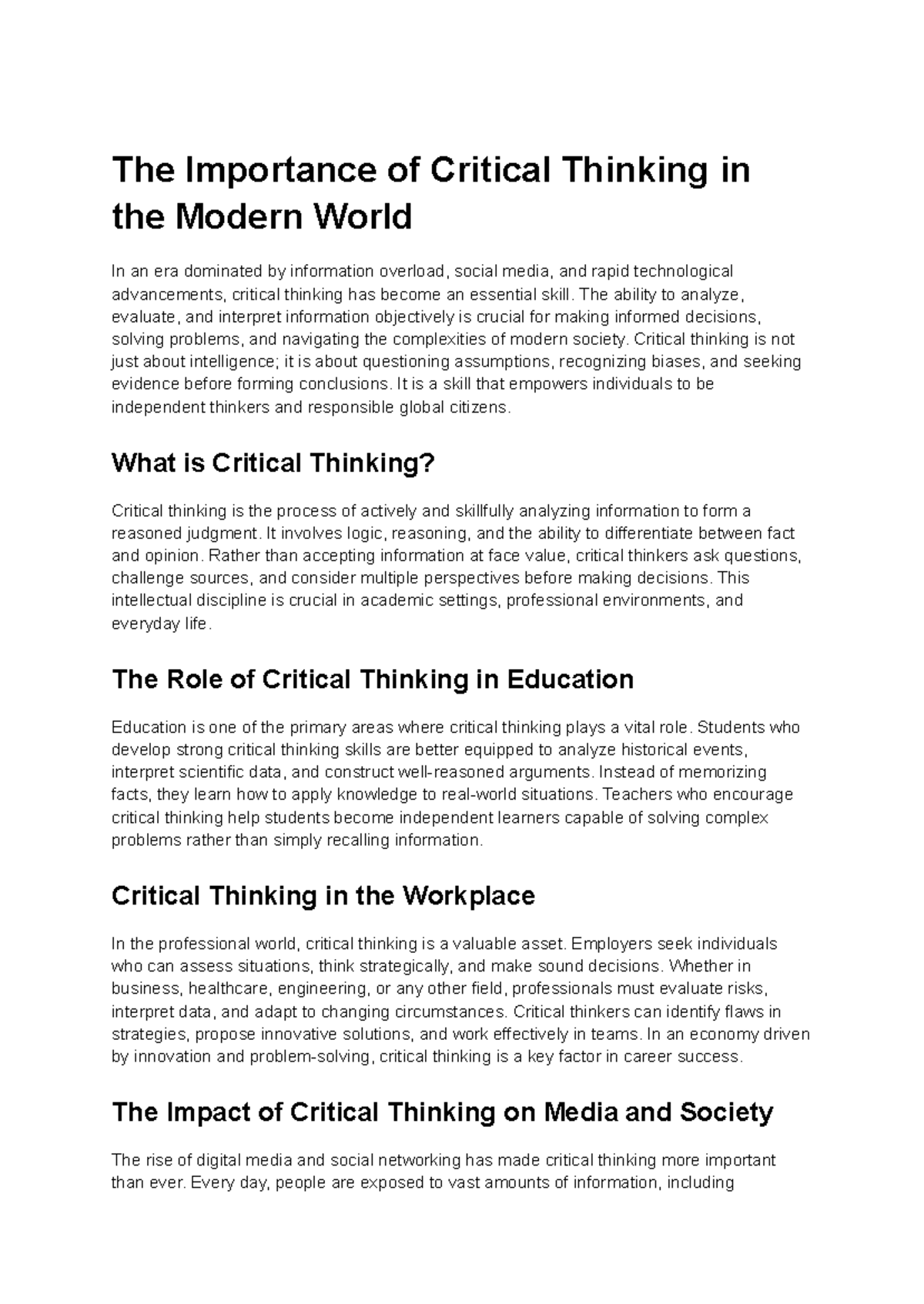 The Importance of Critical Thinking in the Modern World - The ability ...