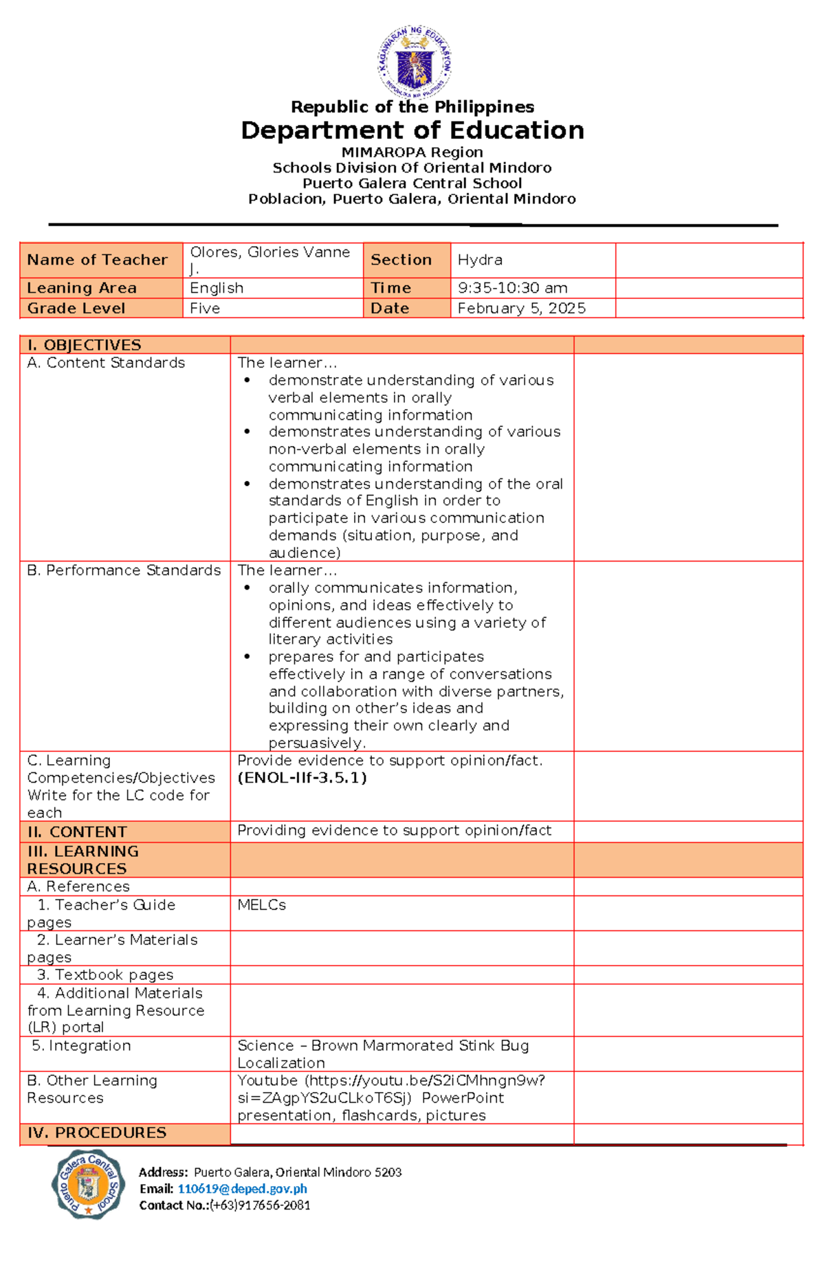 English 5 SSC DLP - Detailed lesson plan - Department of Education ...