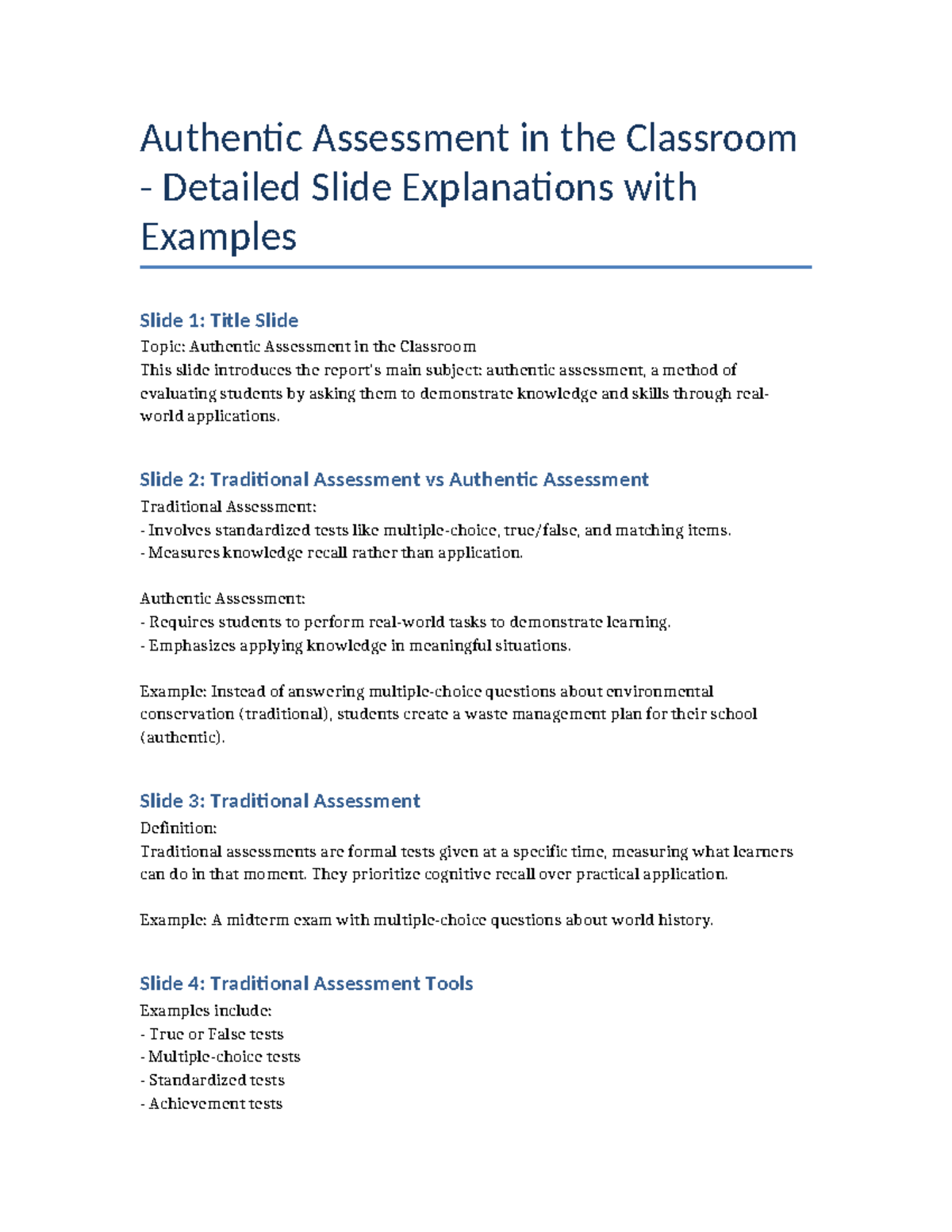 Authentic Assessment in the Classroom: Detailed Slide Explanations ...