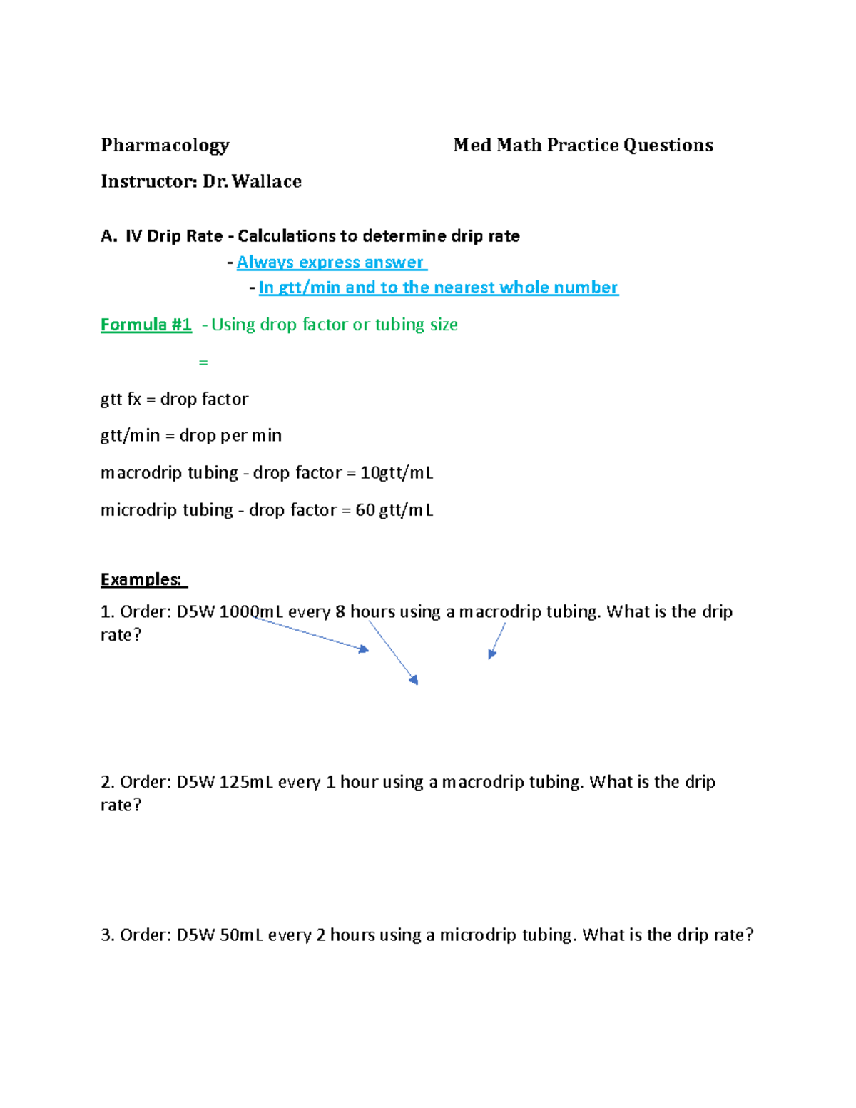 Pharmacology Med Math Practice Exercises - IV Calculations & Flow Rates ...
