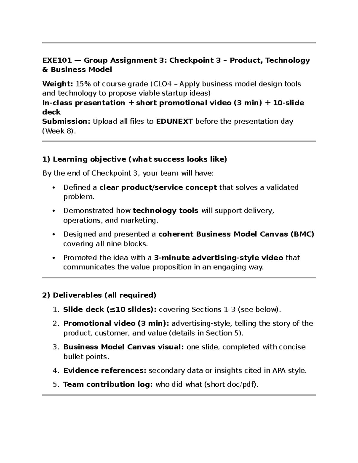 EXE101 Group Assignment 3: Checkpoint 3 Instructions & Deliverables ...
