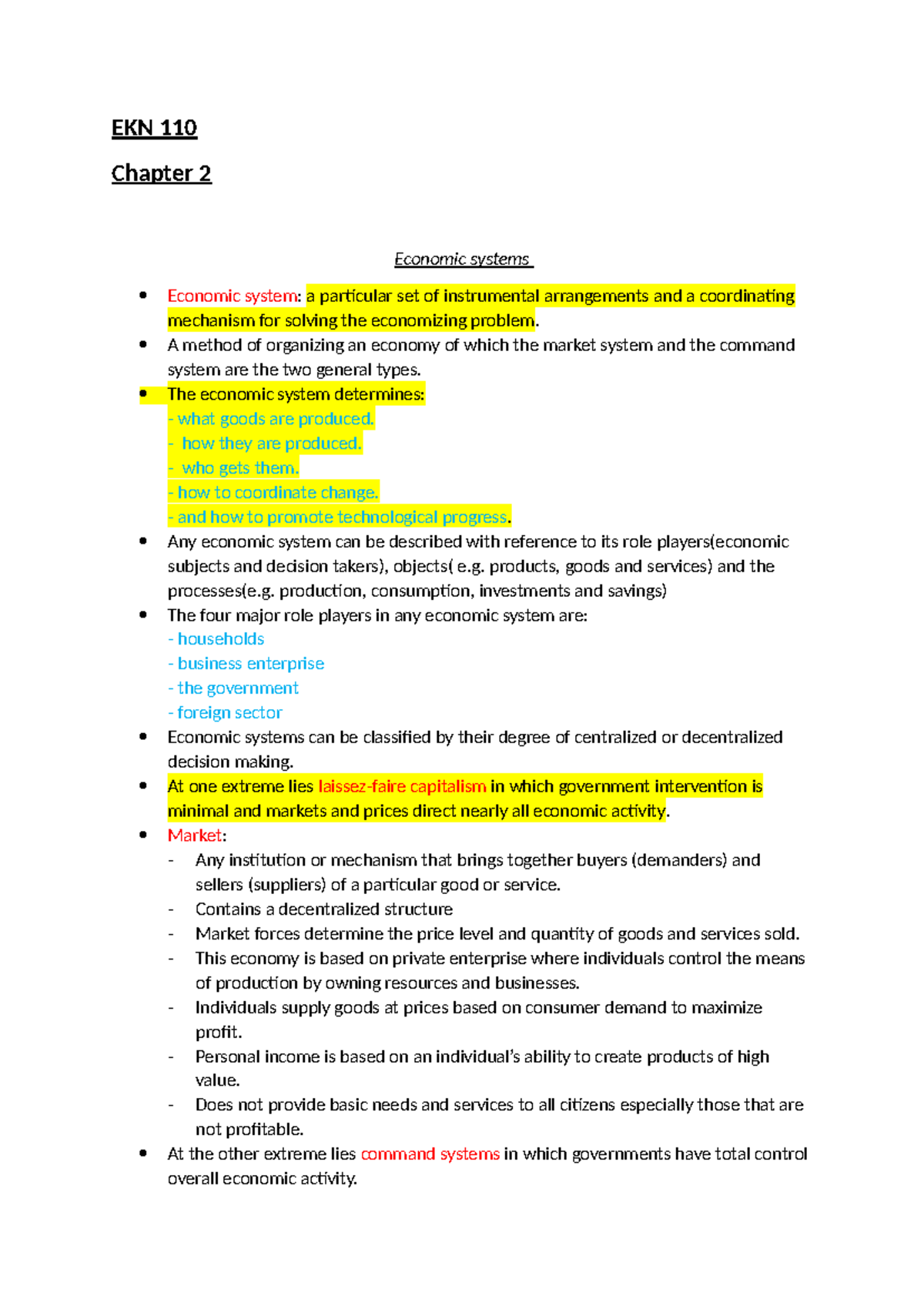 EKN 110 Chapter 2: Understanding Economic Systems and Their Dynamics ...