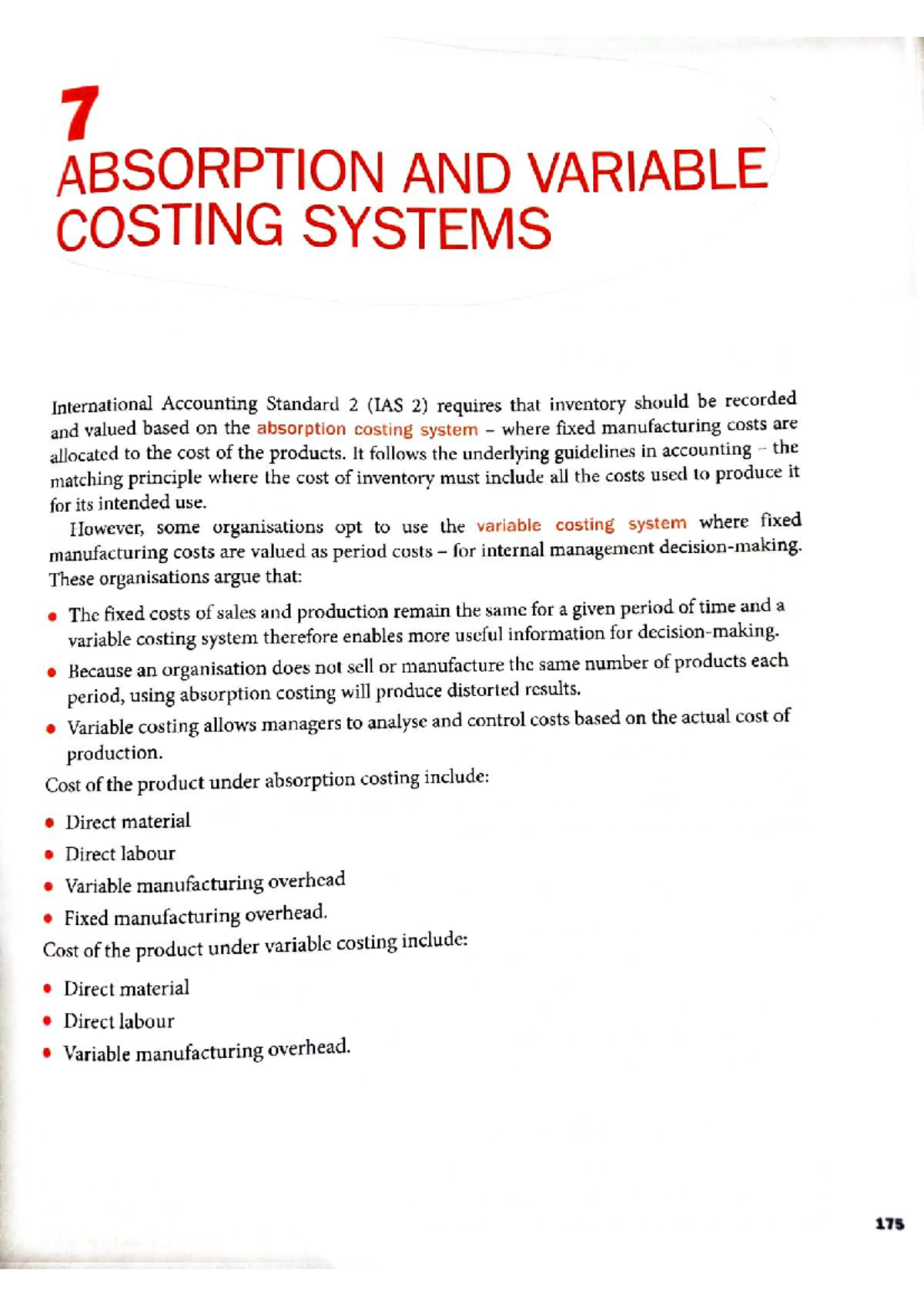 Ch 7 - Absorption vs Variable Costing Systems: IAS 2 Insights - Studocu