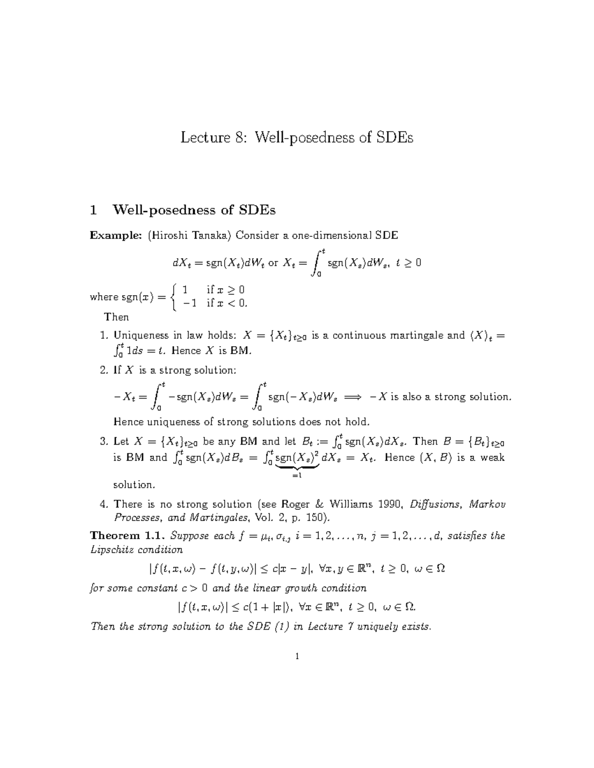 Lecture 8 - Lecture 8: Well-posedness of SDEs 1 Well-posedness of SDEs ...