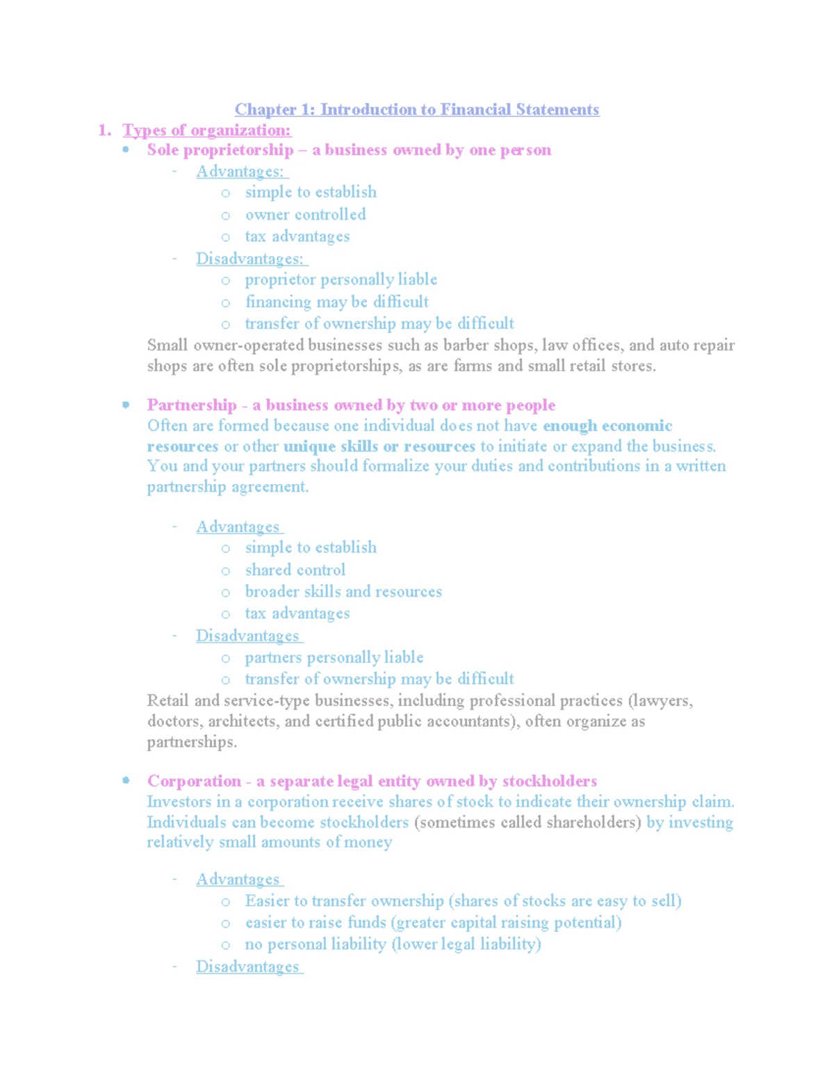 Intro to Financial Statements: Types, Concepts, and Cash Flows - Studocu