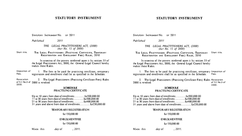Legal Practitioners Act, 2011: Statutory Instrument No. 1 Overview ...