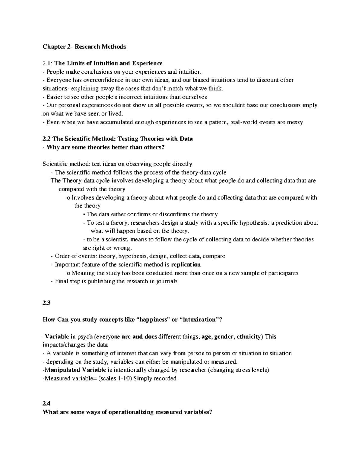 Research Methods: Chapter 2 Notes (Psych 101) - Studocu