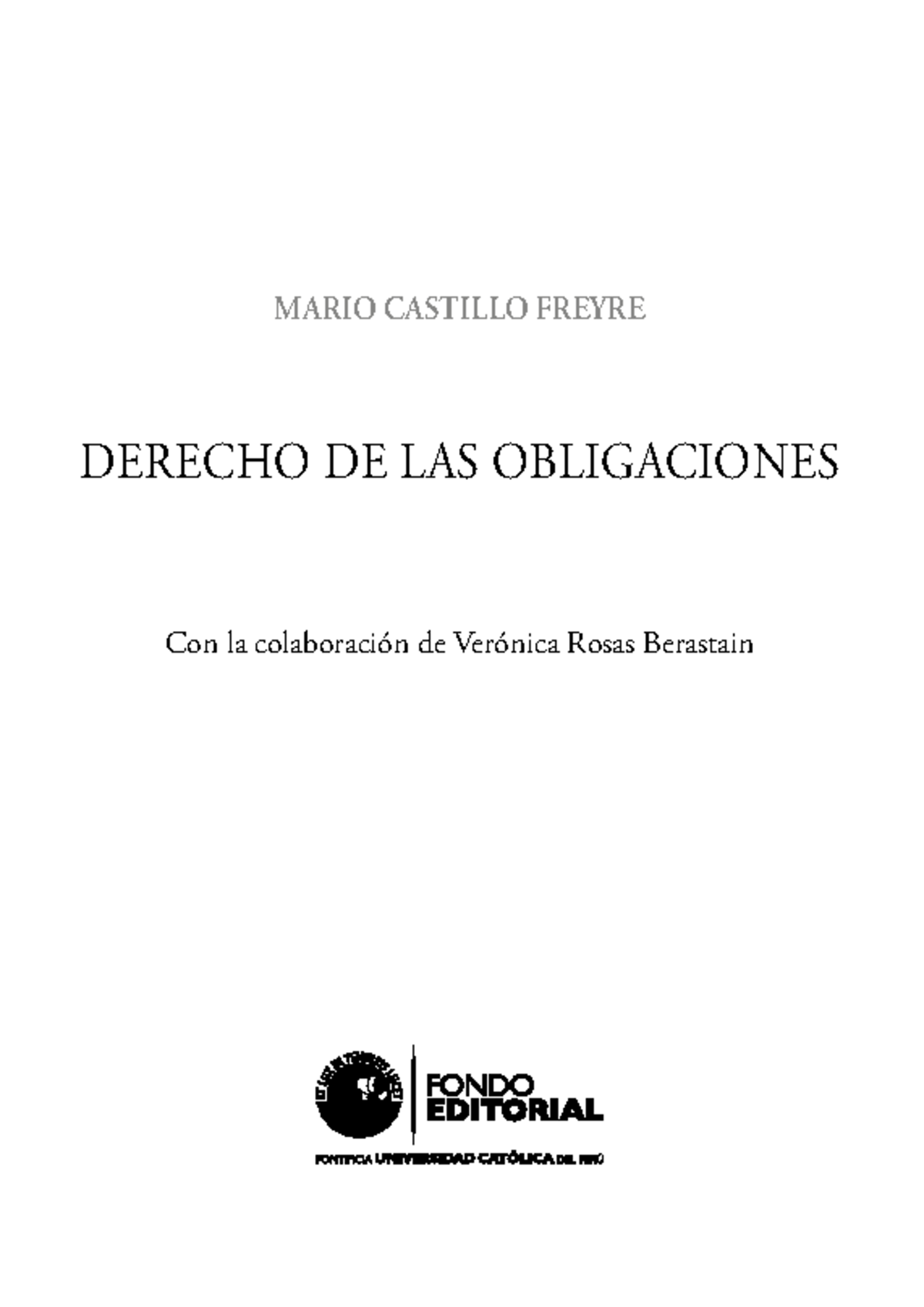 Derecho de las Obligaciones - MARIO CASTILLO FREYRE U C P - Studocu