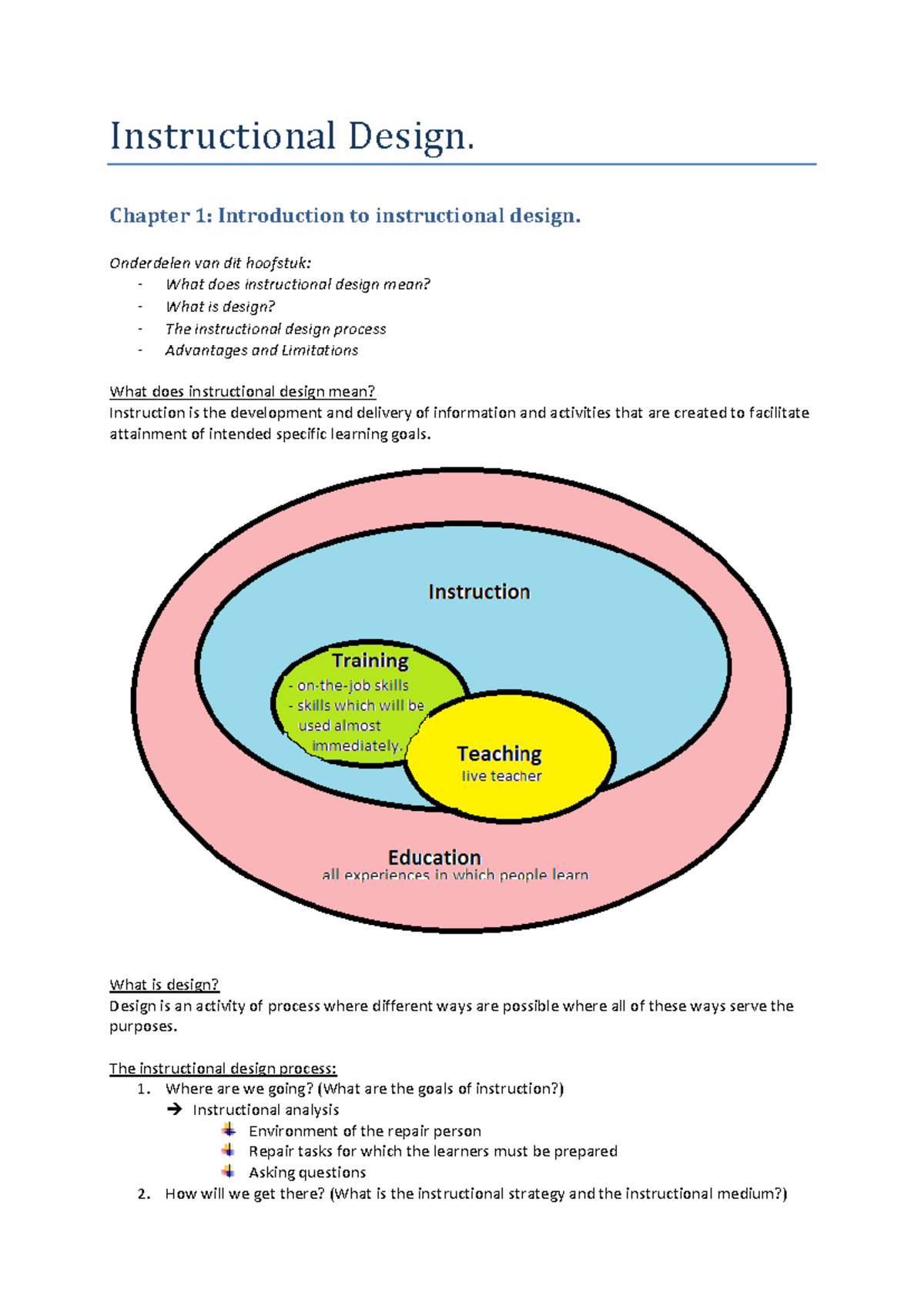 Summary of Instructional Design Concepts - Chapters 1 to 5 - Studeersnel