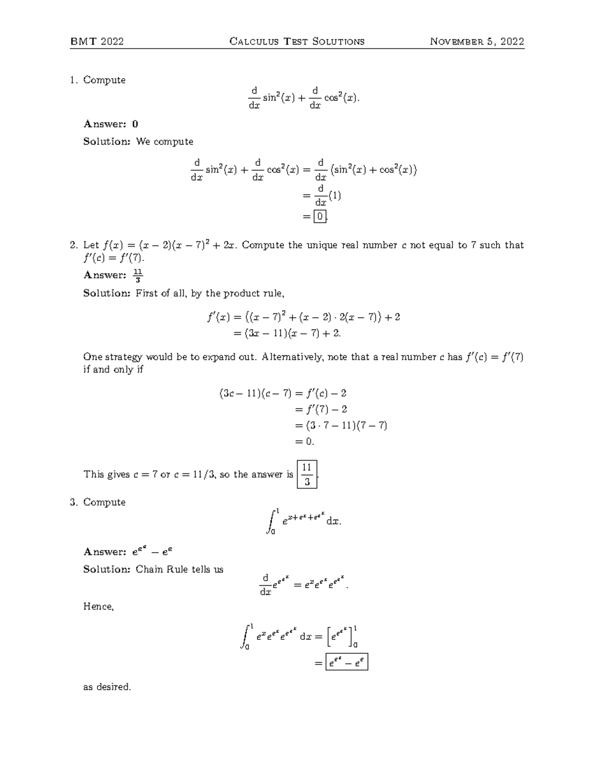 BMT Calculus Solutions for Test 2022: Comprehensive Guide - Studocu