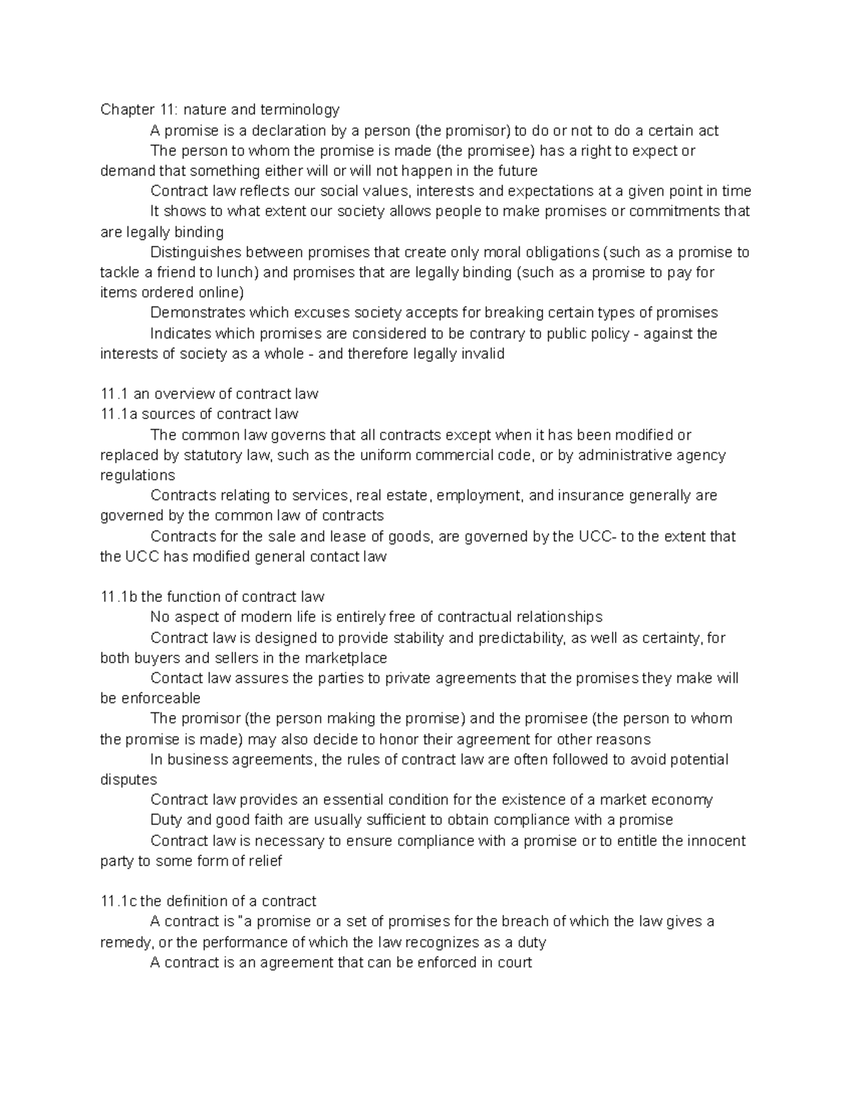 Contract Law Overview and Key Concepts: Final Exam Notes (BLAW101 ...