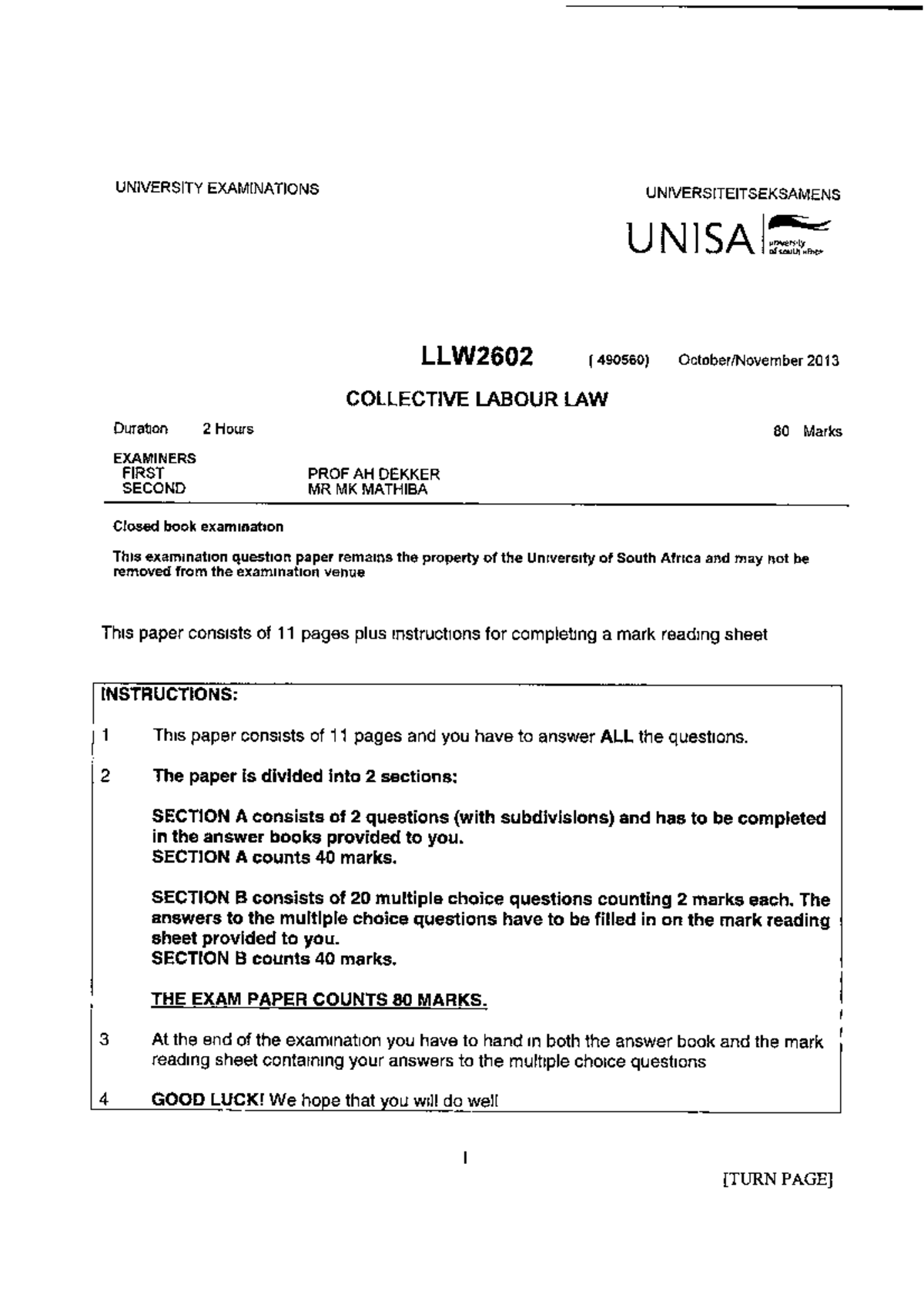 Final Exam Review Notes for LLW2602 (490560) - Collective Labour Law ...