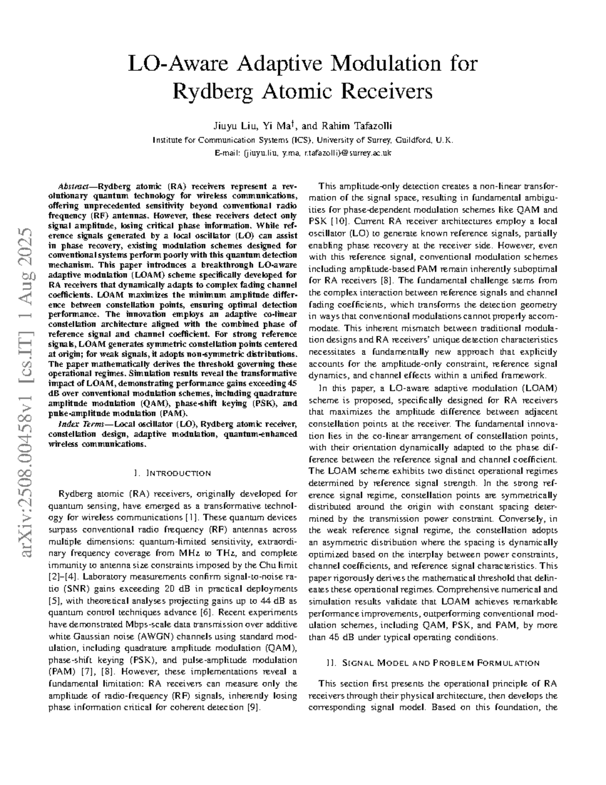 LO-Aware Adaptive Modulation for Rydberg Atomic Receivers (RA) - Studocu