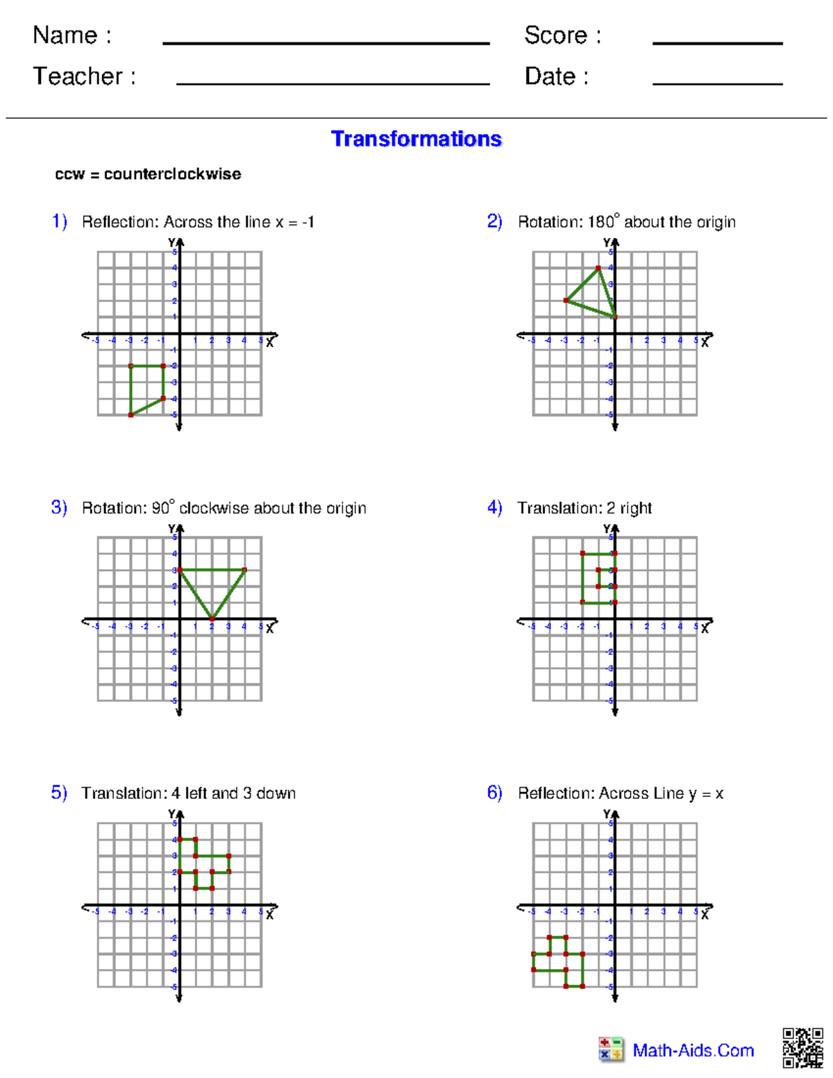 Transformations in Geometry: Reflections, Rotations & Translations ...
