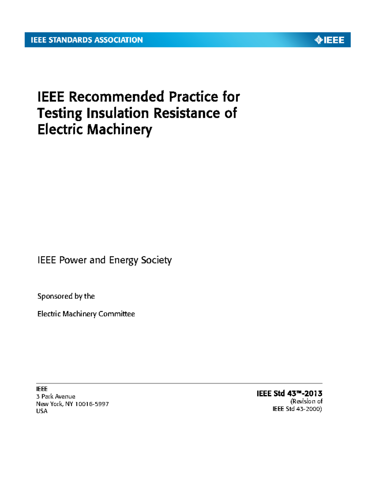 Std IEEE Recommended Practice for Testing Insulation Resistance of ...