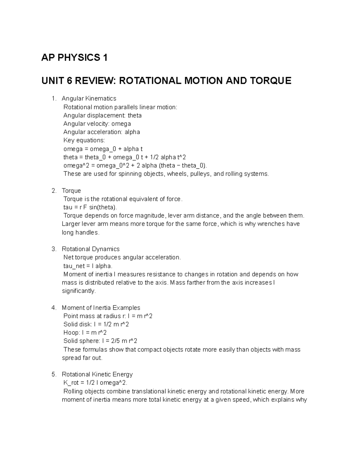 Torque Physics Unit