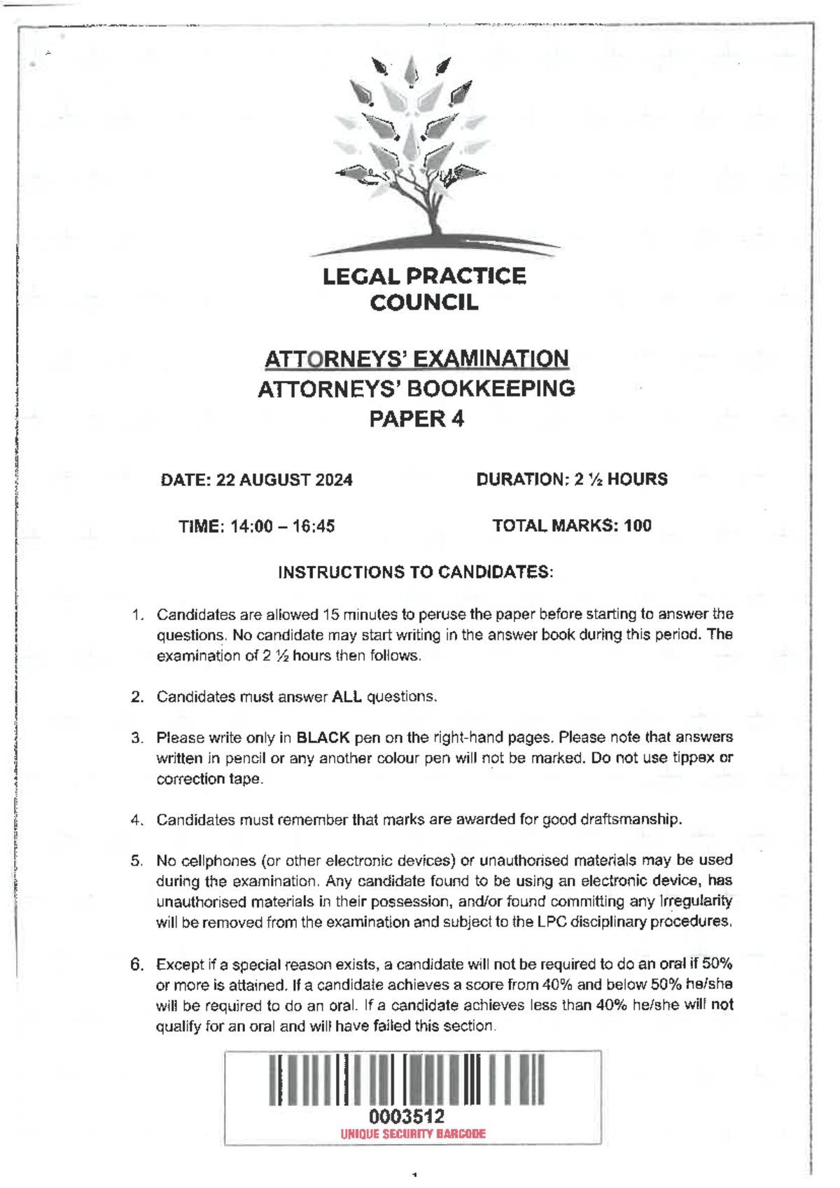 LPC Exam Paper 4: Bookkeeping for Legal Practice - August 2024 - Studocu