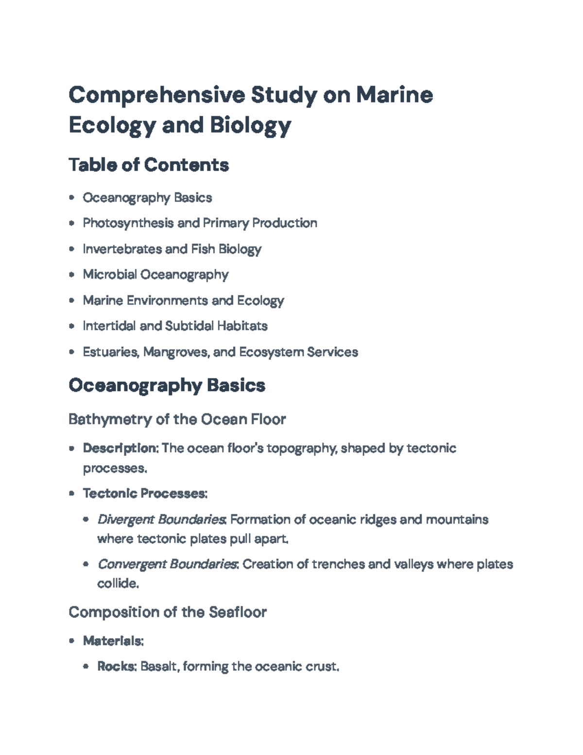 Comprehensive Study on Marine Ecology and Biology - Final Exam Review ...