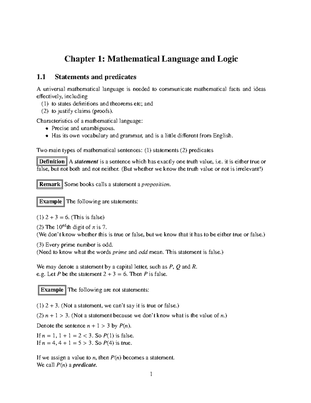 Mathematical Language and Logic - Chapter 1 Notes - Studocu