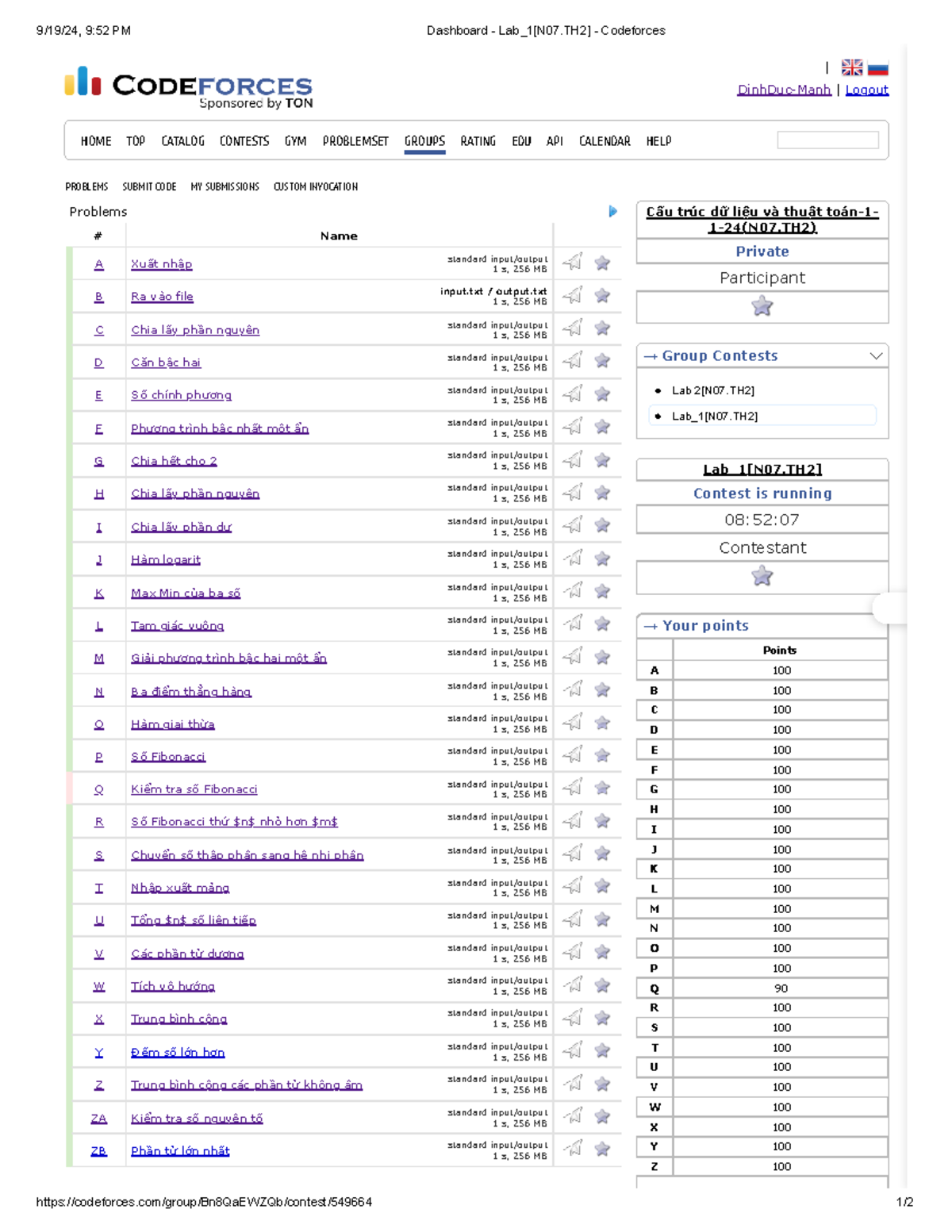 New - Lab 1[N07.TH2] - Codeforces - DinhDuc-Manh | Logout | HOME TOP ...