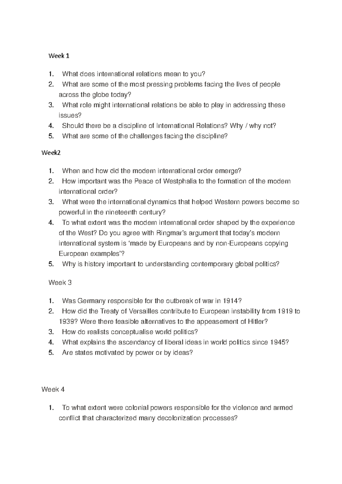 Pols discuss topics - tutorial notes - Week 1 What does international ...