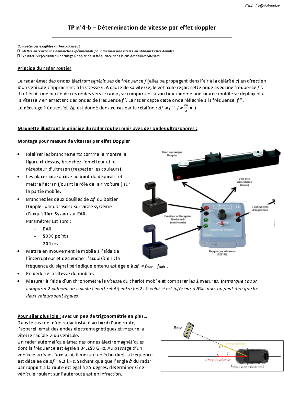 TP n°4b Mesure de Vitesse par Effet Doppler et Radar Routier Studocu — free download