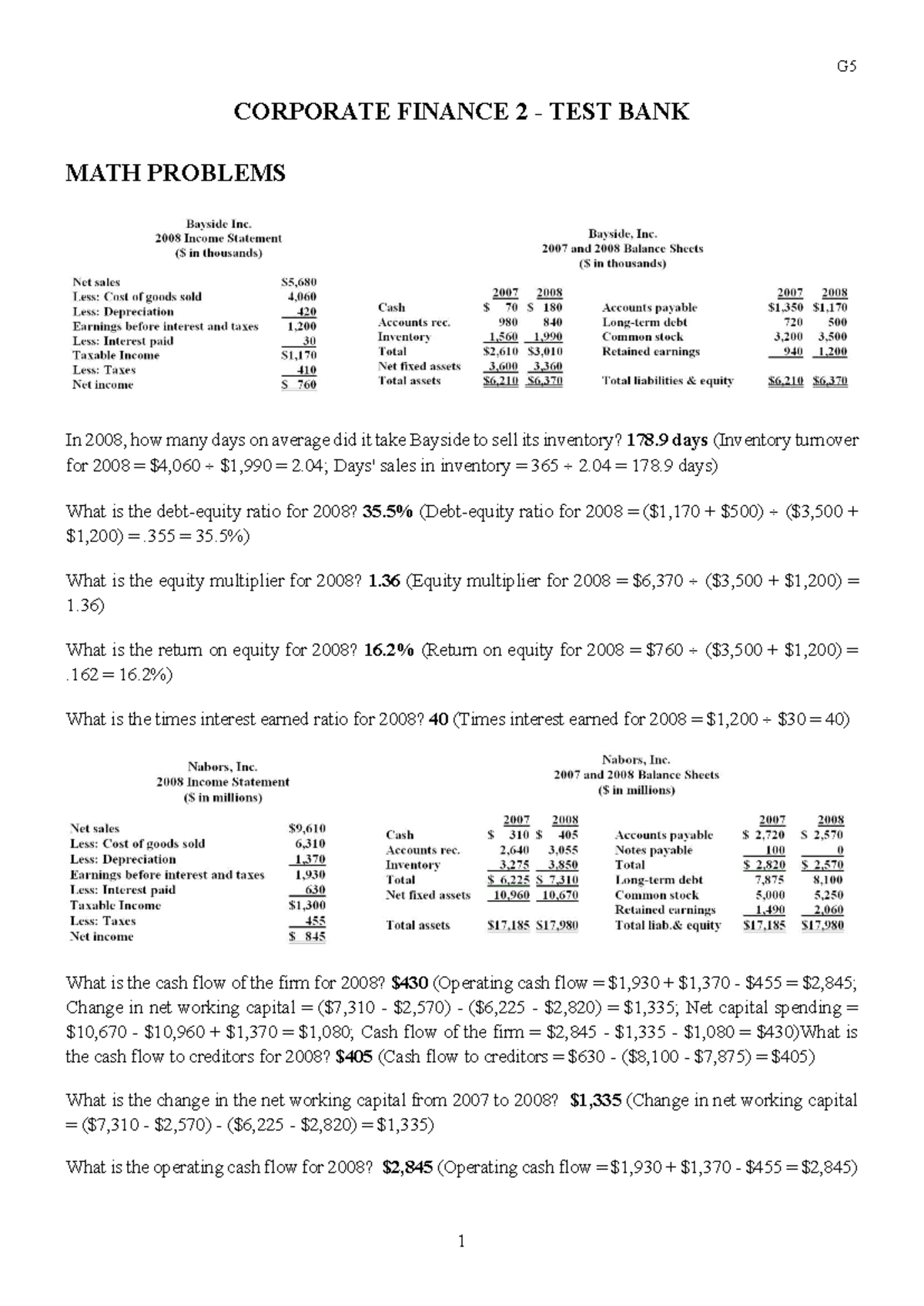 Corporate Finance 2 - Comprehensive Test Bank for 2008 Analysis - Studocu