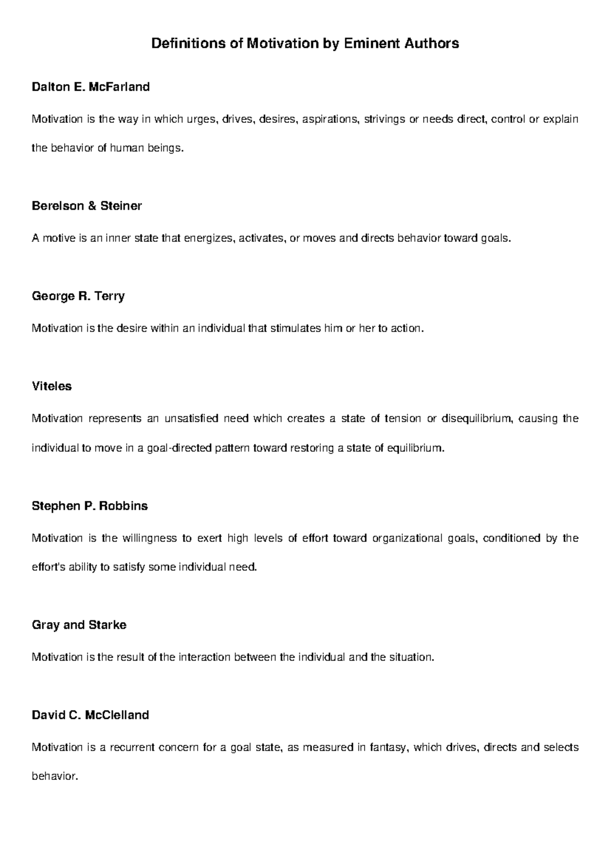 Definitions of Motivation: Insights from Eminent Authors - Studocu