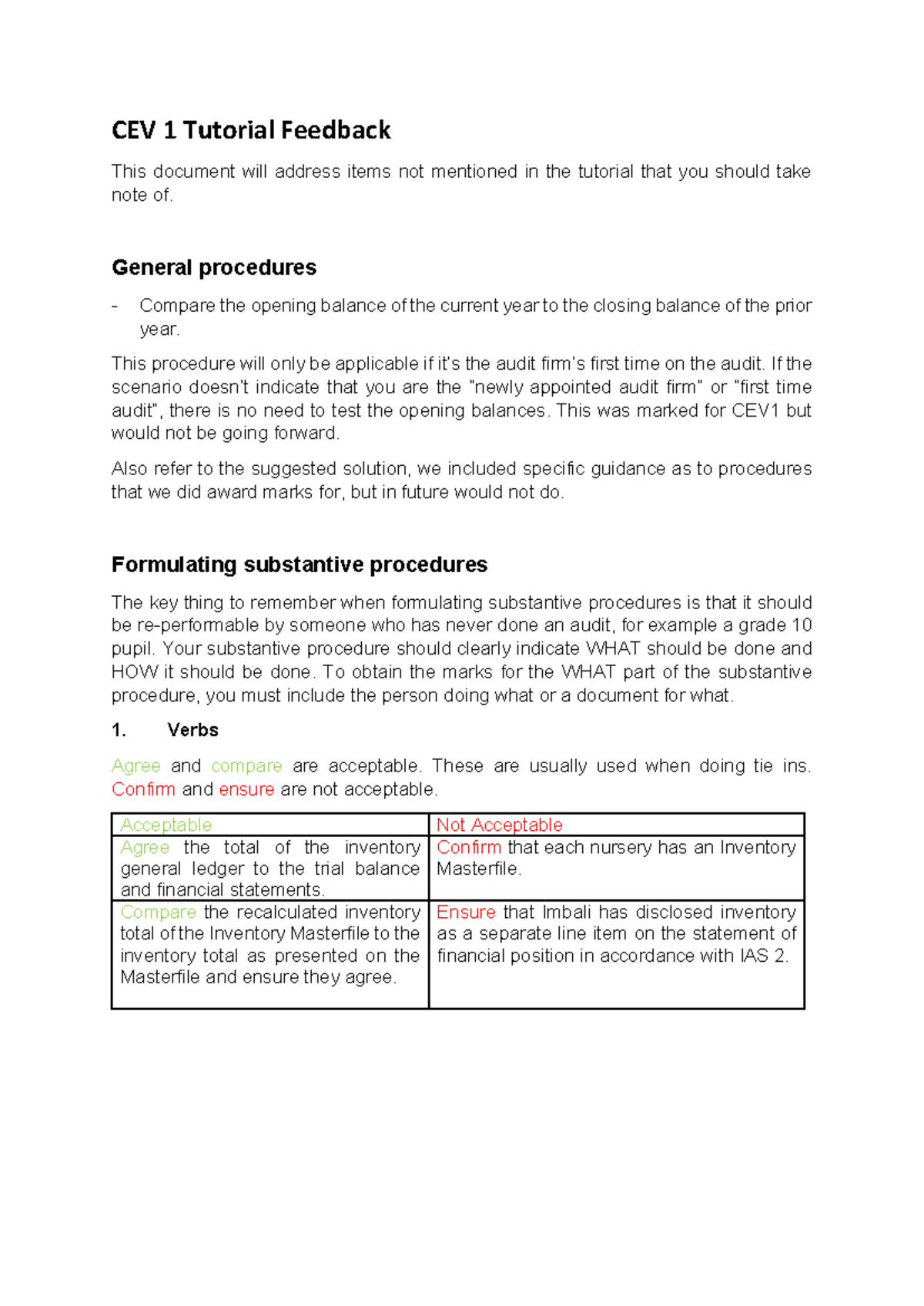 Additional notes for CEV 1 after the tutorial - CEV 1 Tutorial Feedback ...