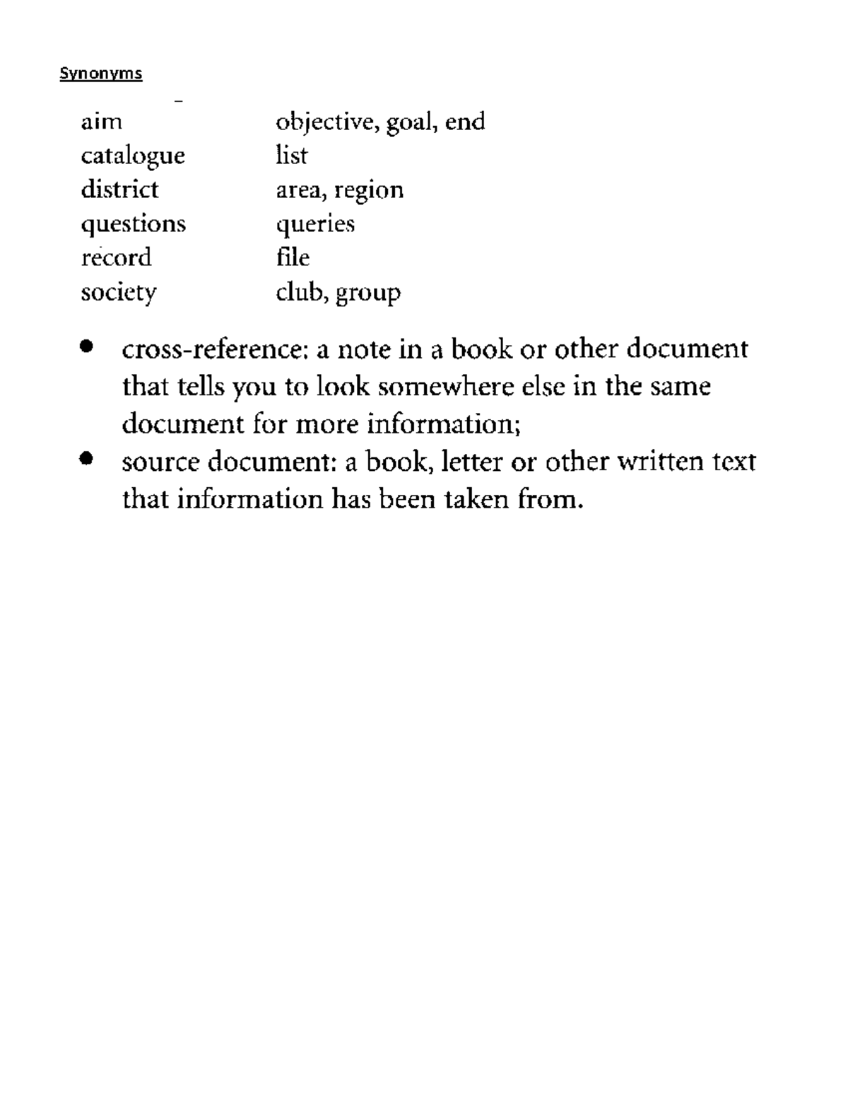 Recording script and answers p110 - Synonyms aim objective, goal, end ...