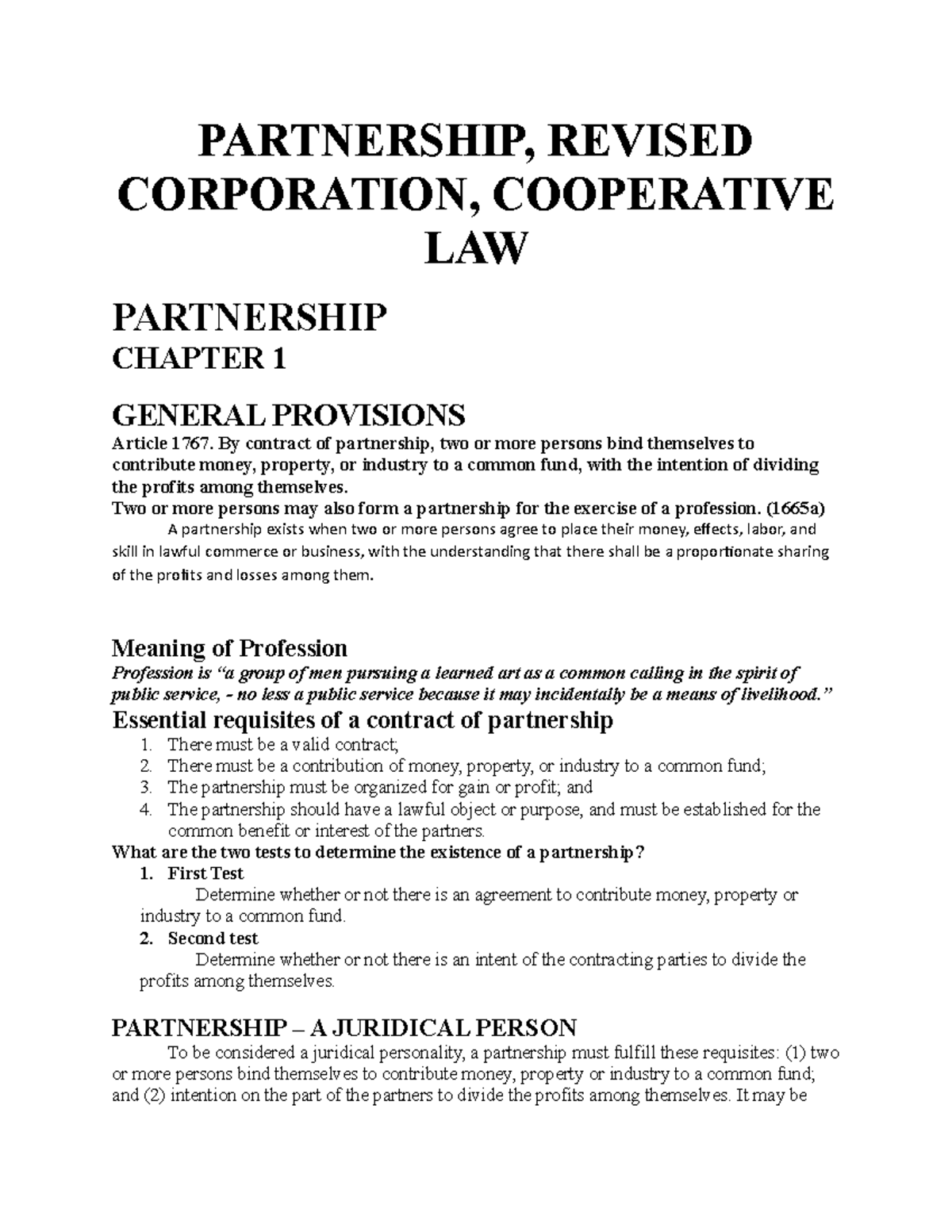 Revised Title: Partnership and Cooperative Law Overview: Key Provisions ...